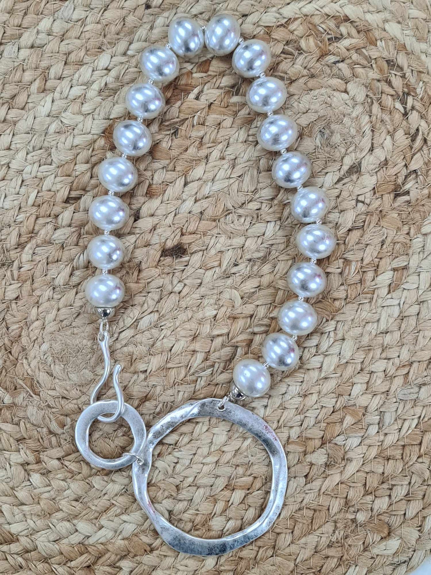 Large Beaded Silver Hooped Necklace