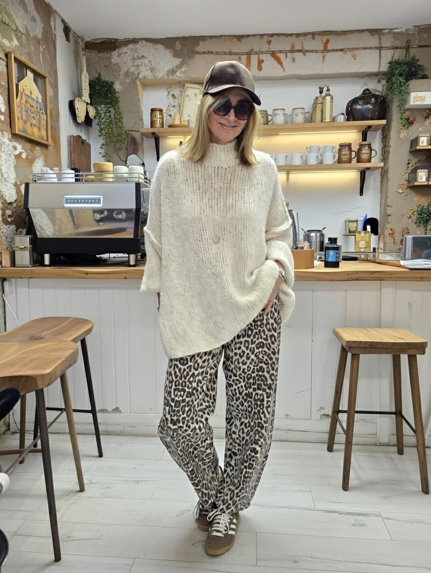 Animal Print Barrel Jeans