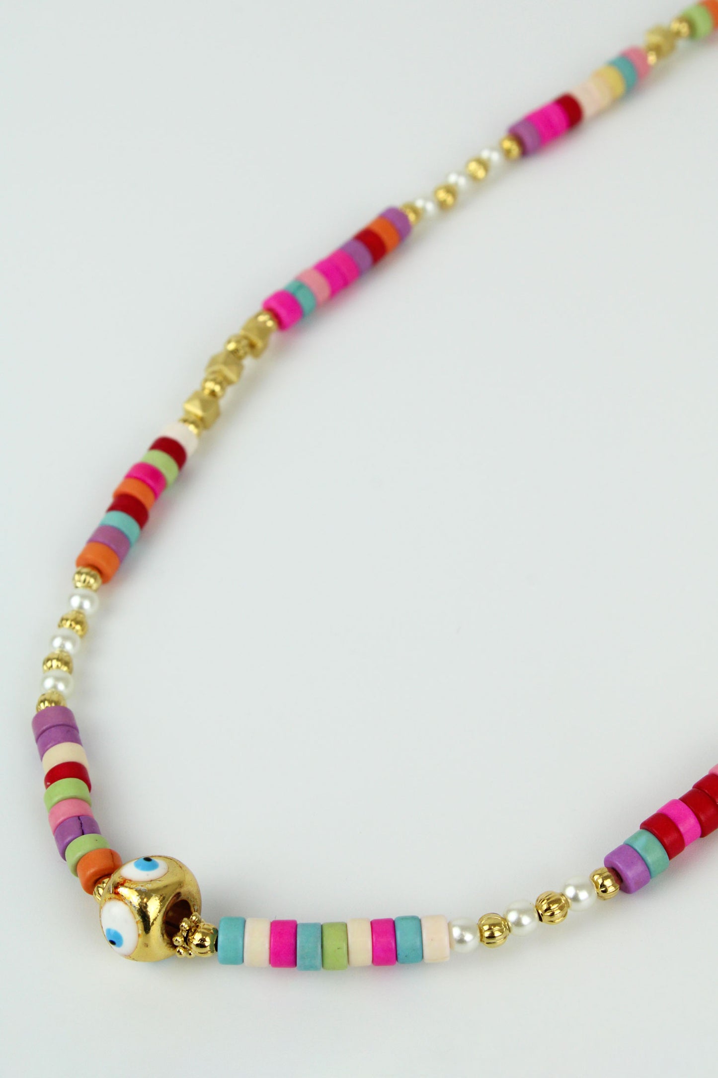 Rainbow Beaded & Gold Eye Charm Necklace