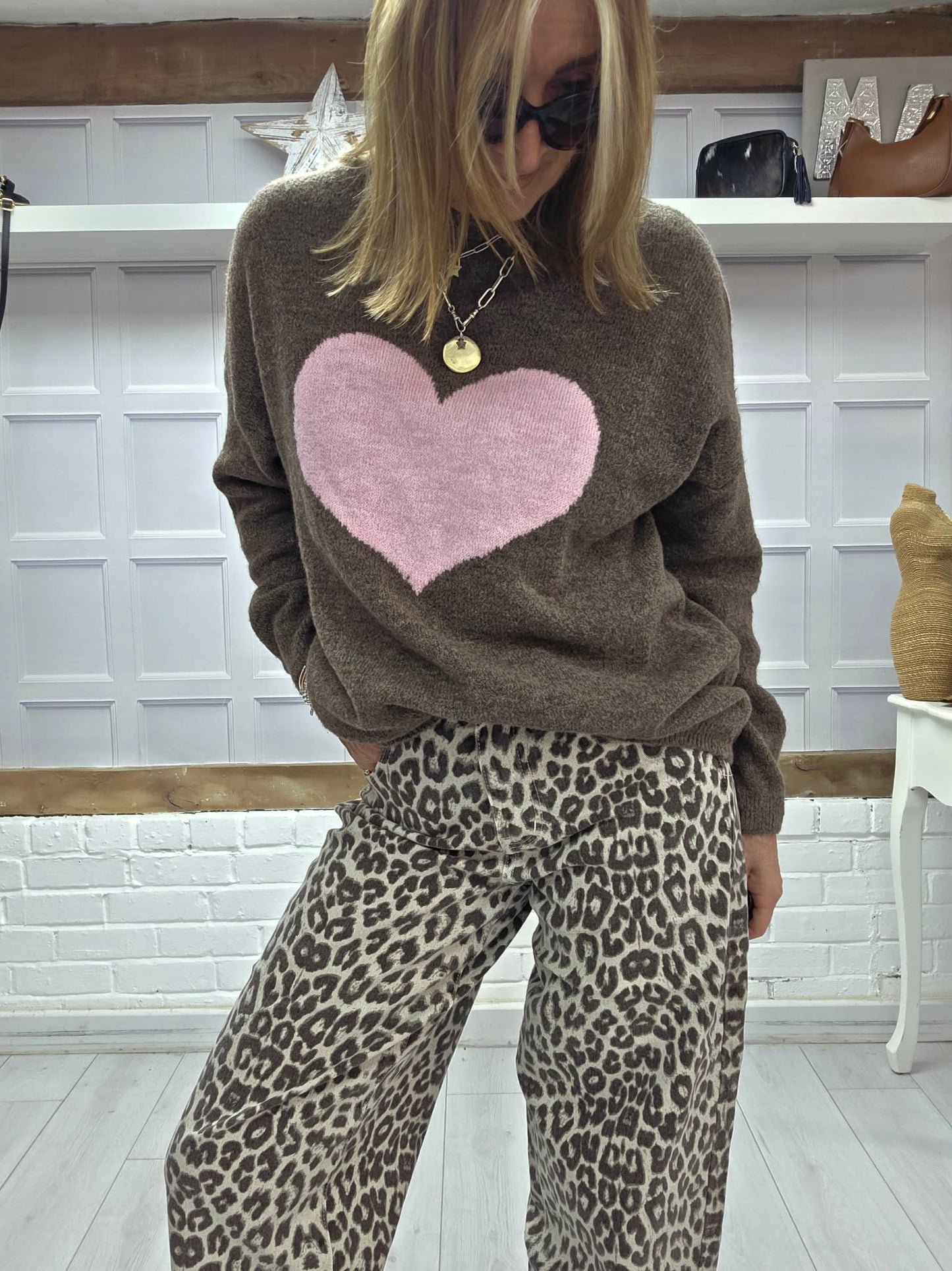 Animal Print Barrel Jeans