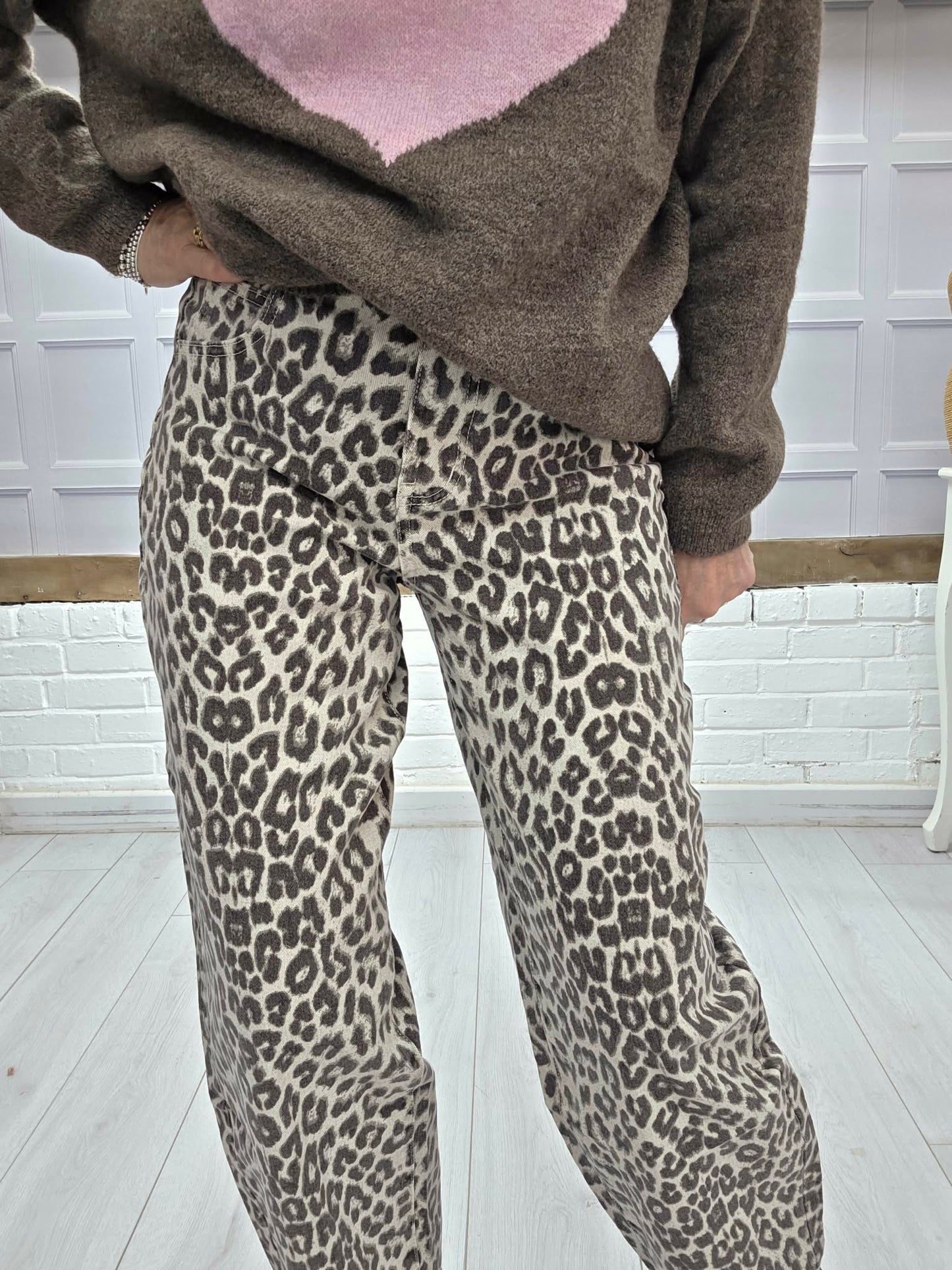 Animal Print Barrel Jeans