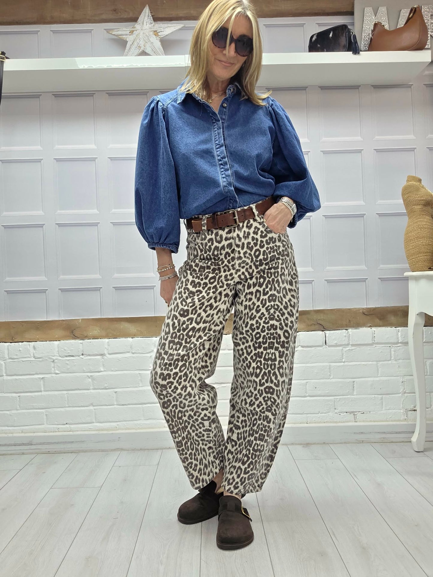 Animal Print Barrel Jeans