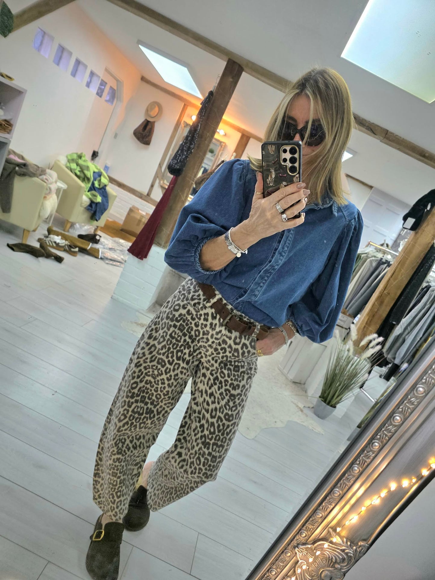Animal Print Barrel Jeans