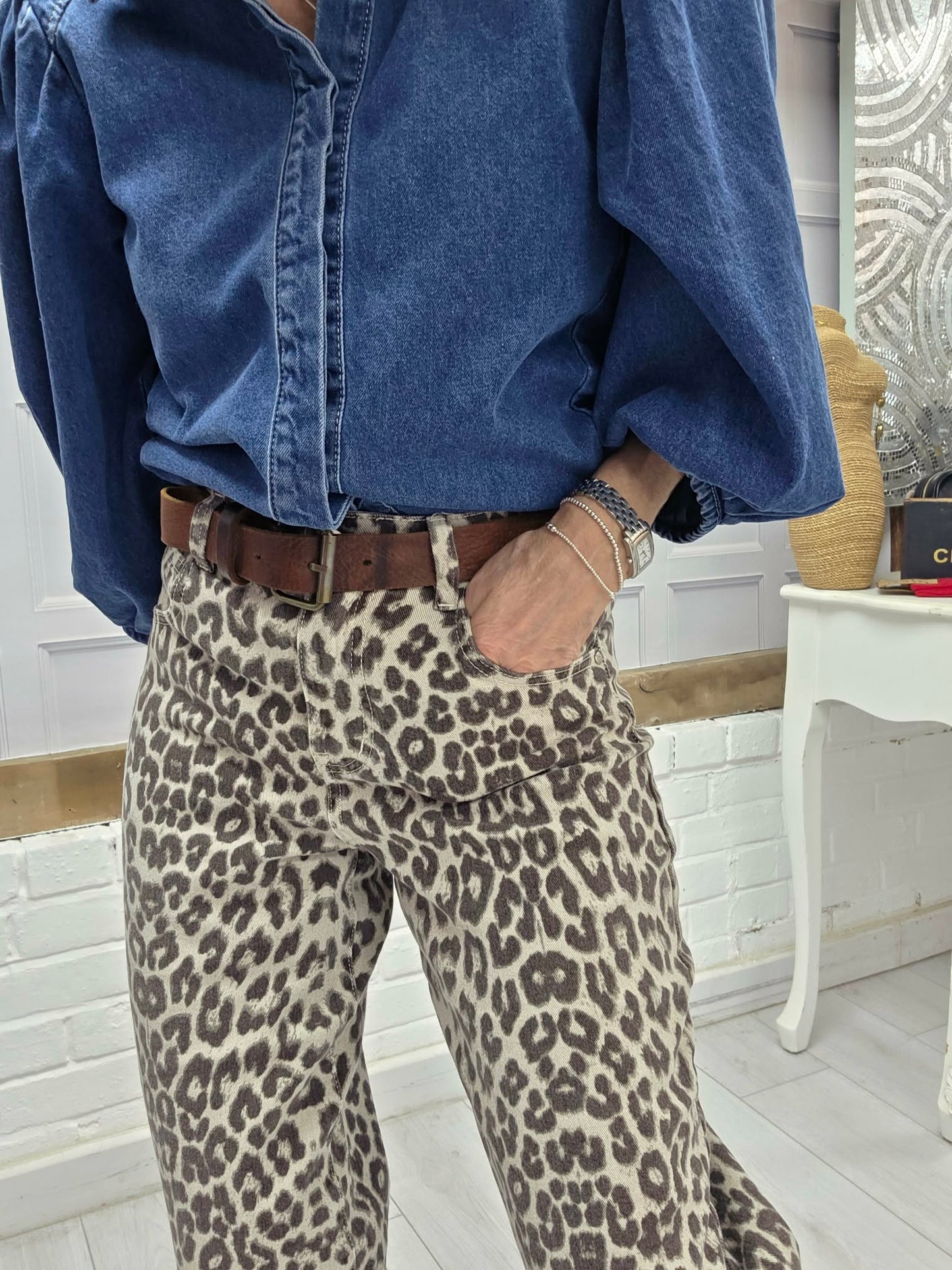 Animal Print Barrel Jeans