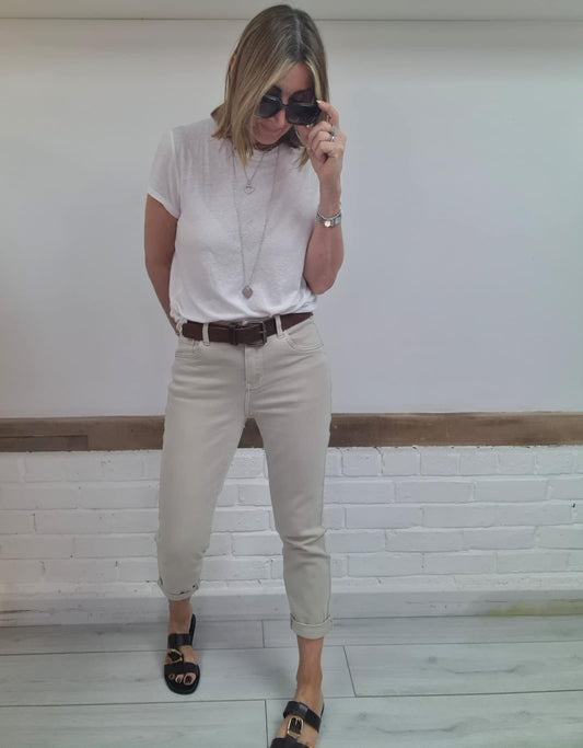 High Waisted Boyfriend Jeans Beige