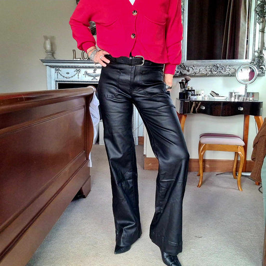 Faux Leather Flared Jeans