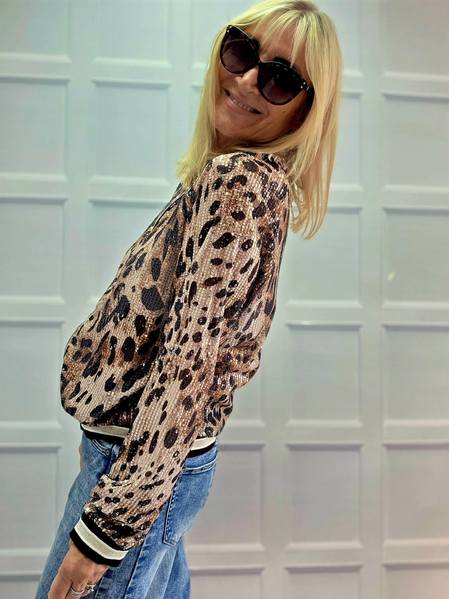 Glitzy Leopard Bomber