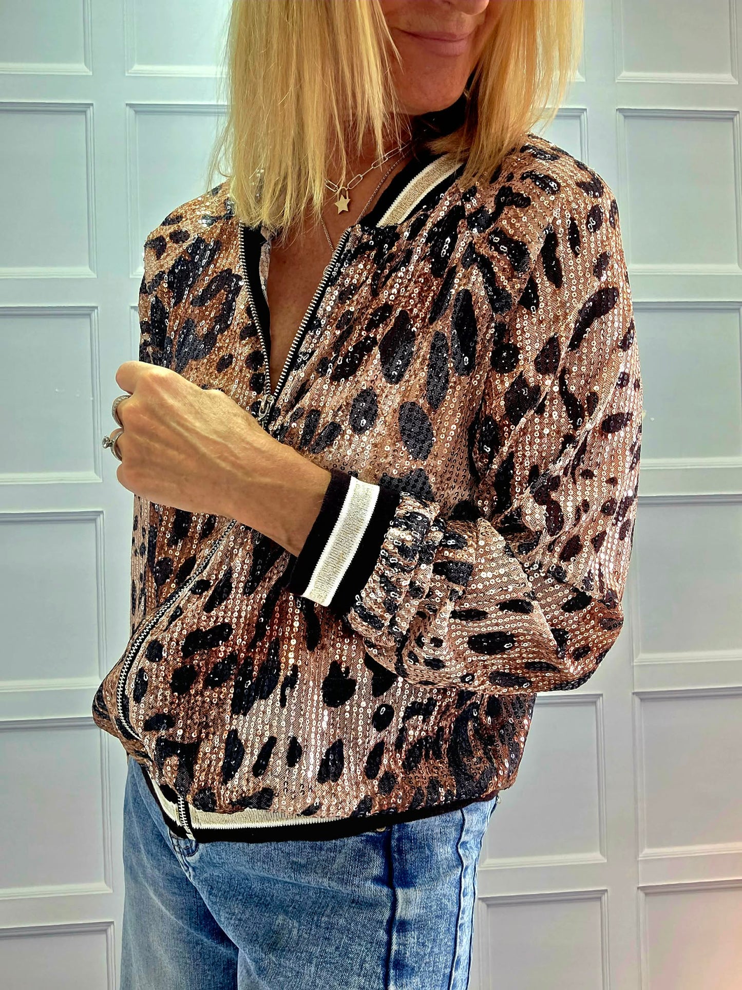 Glitzy Leopard Bomber