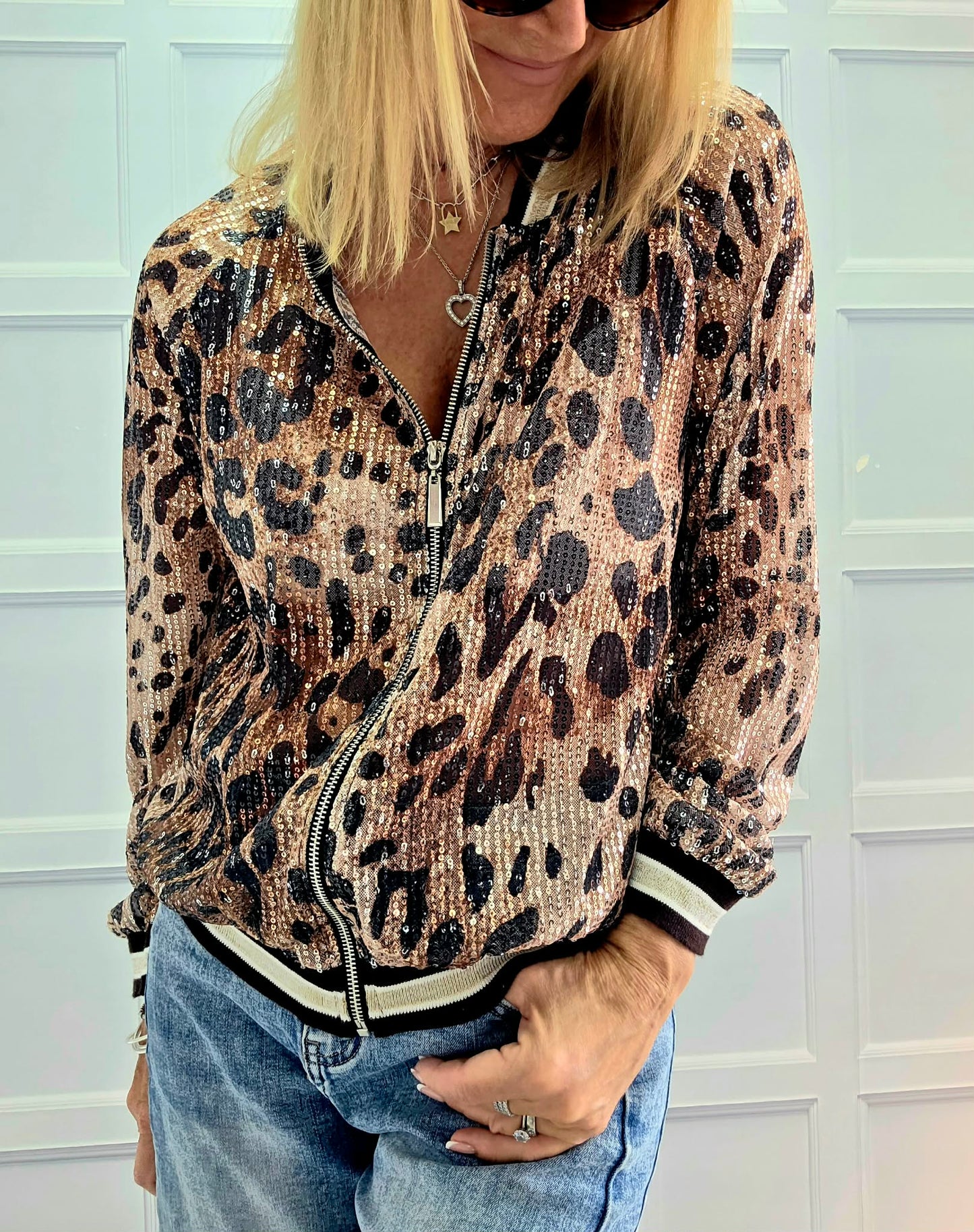 Glitzy Leopard Bomber