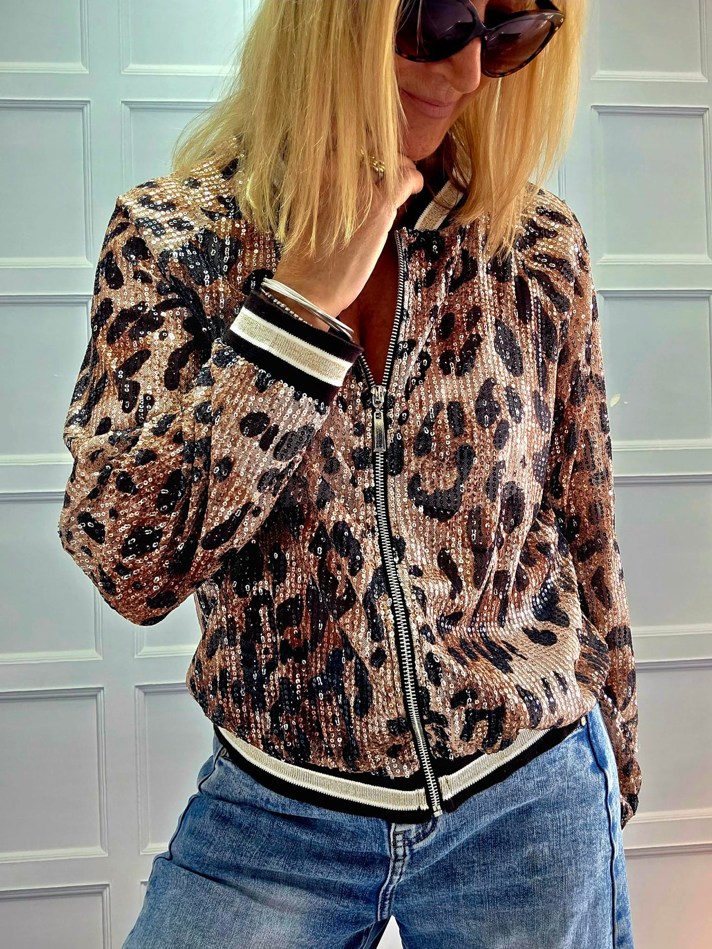 Glitzy Leopard Bomber