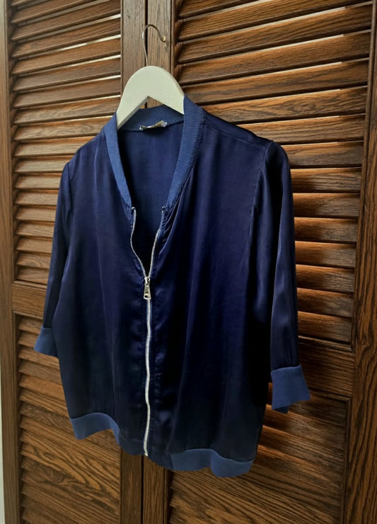 Silk Mix Navy Bomber