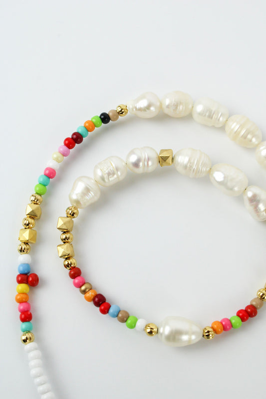 Pearl and Beaded Rainbow Necklace
