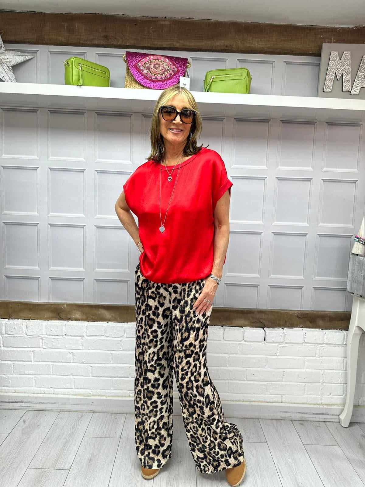 Satin Animal Print Trousers