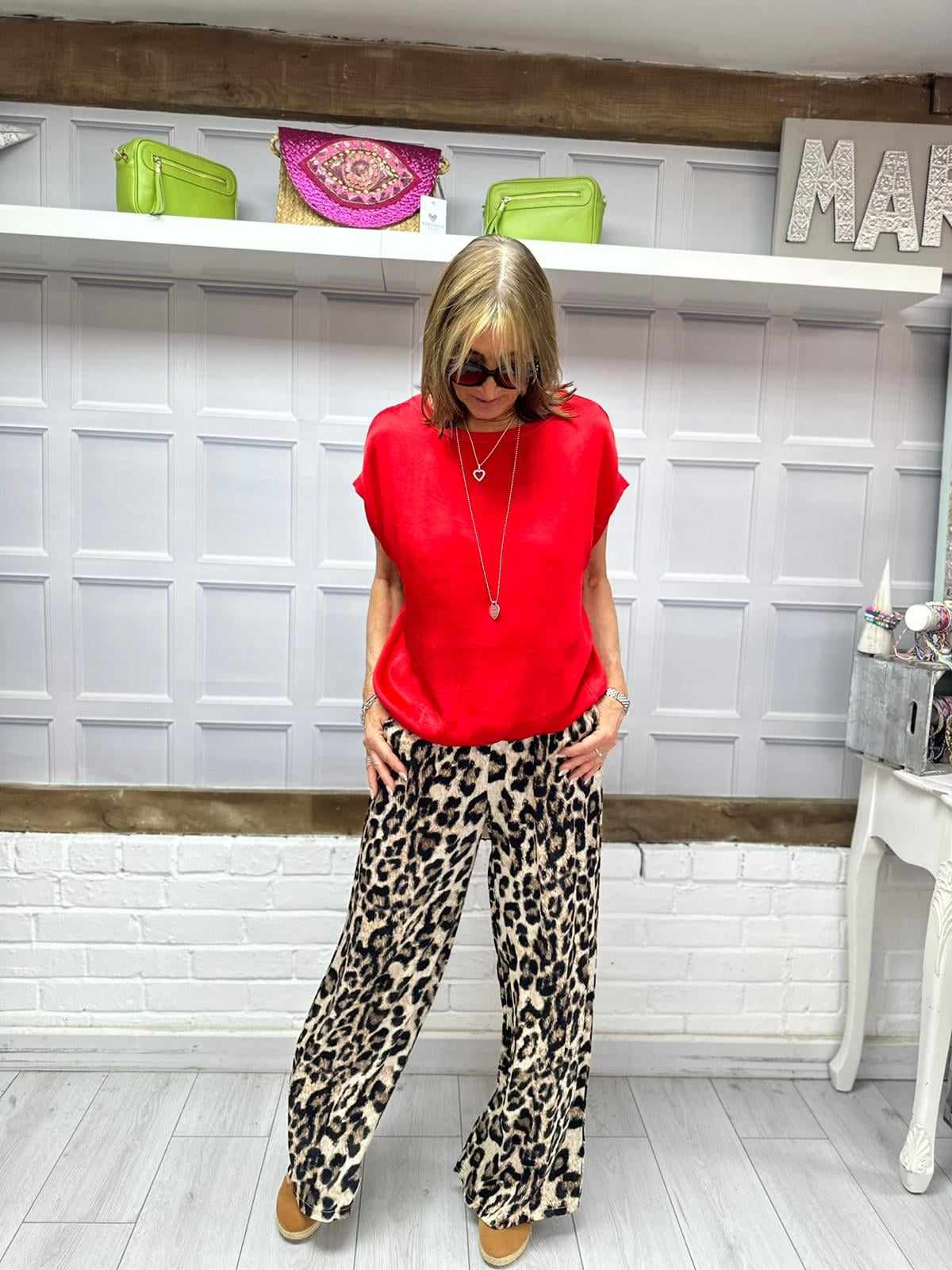 Satin Animal Print Trousers