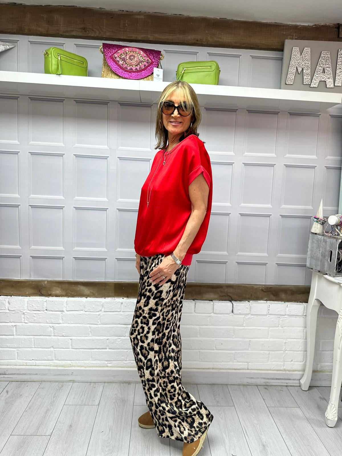 Satin Animal Print Trousers